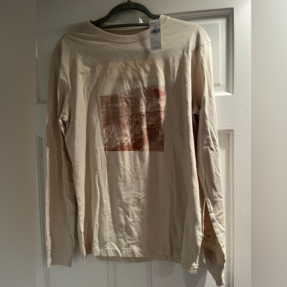 American Eagle Cream Long Sleeve Shirt